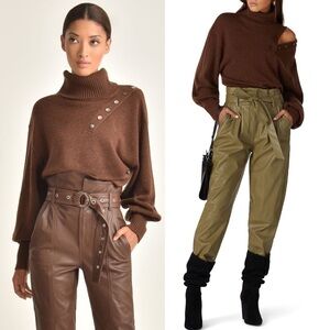 MARISSA WEBB Merino Wool Turtleneck Sweater Oversize Puff Sleeve Button Cutout S